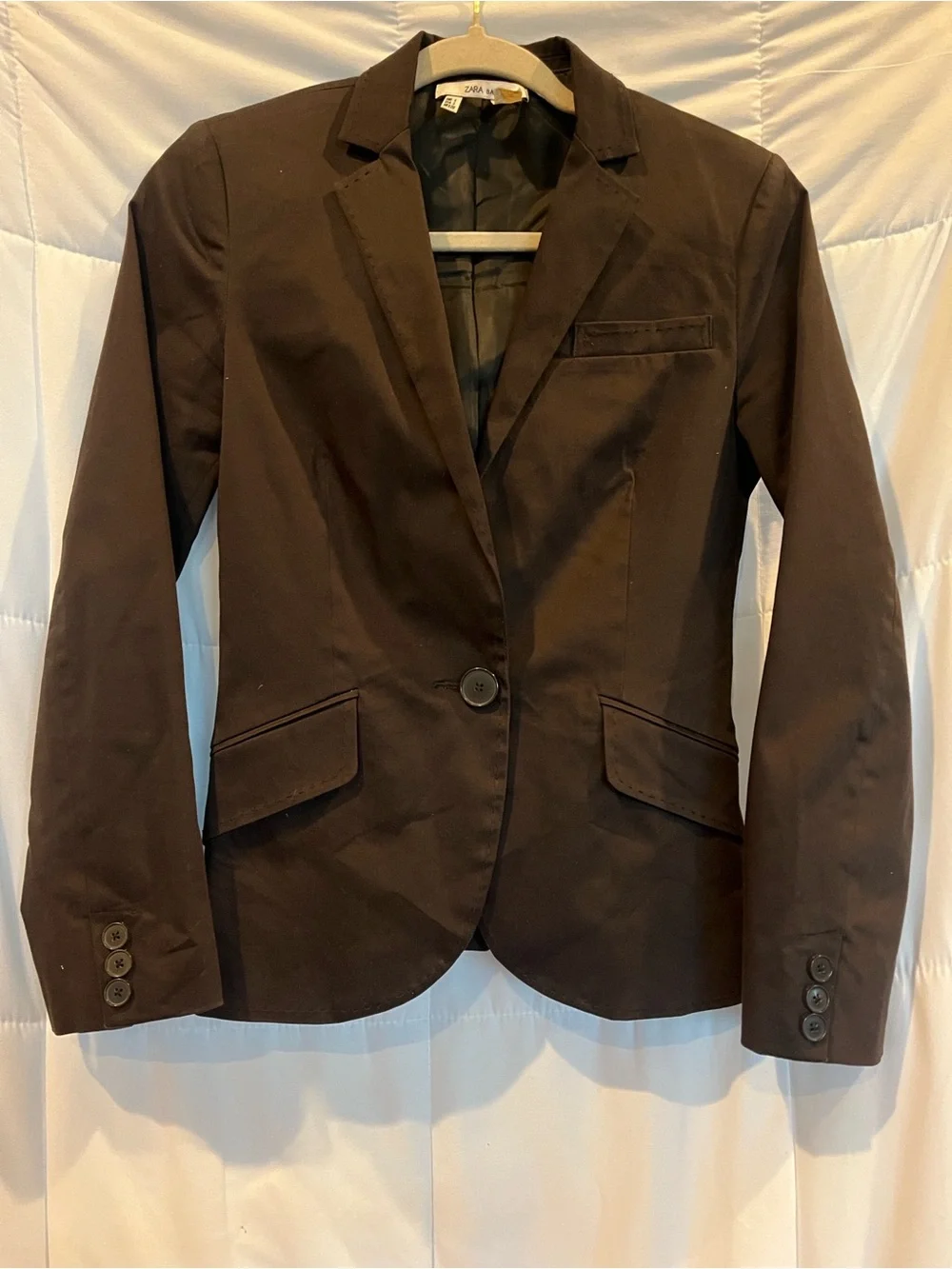 Zara Basic Womens Small Dark Chocolate Brown Single Button Blazer - Picture 1 of 9